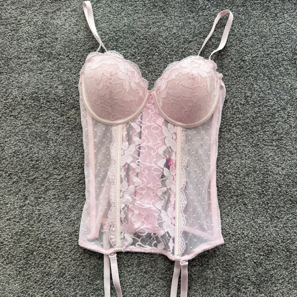 Seven Til Midnight Pink Lace Mesh Bustier Garter Top Style 9339 Womens Medium